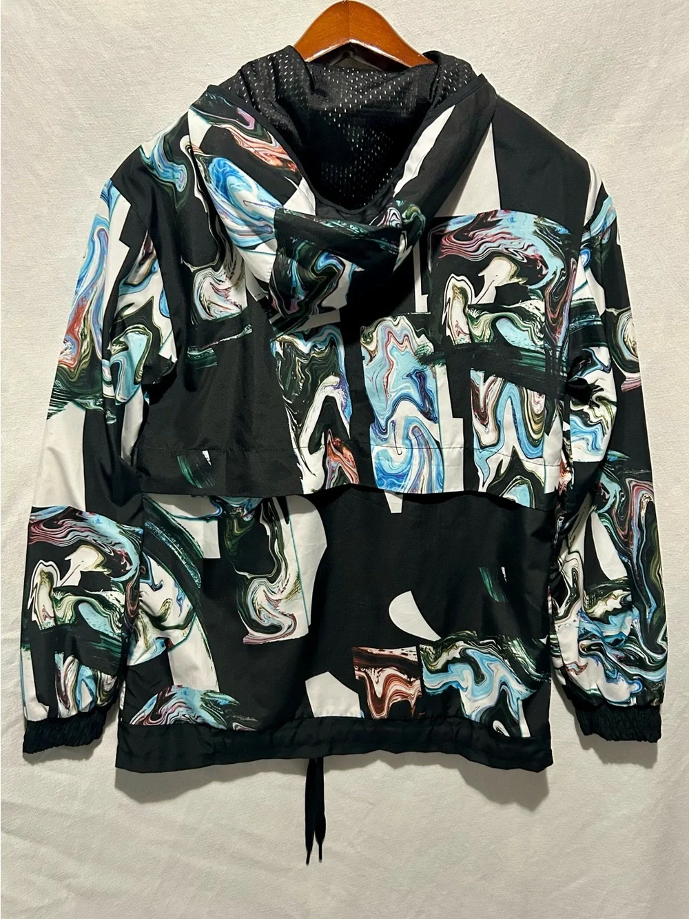 Nike Sportswear S Jacket Marble Swirl Print Oversized Hooded Half Zip Jacket